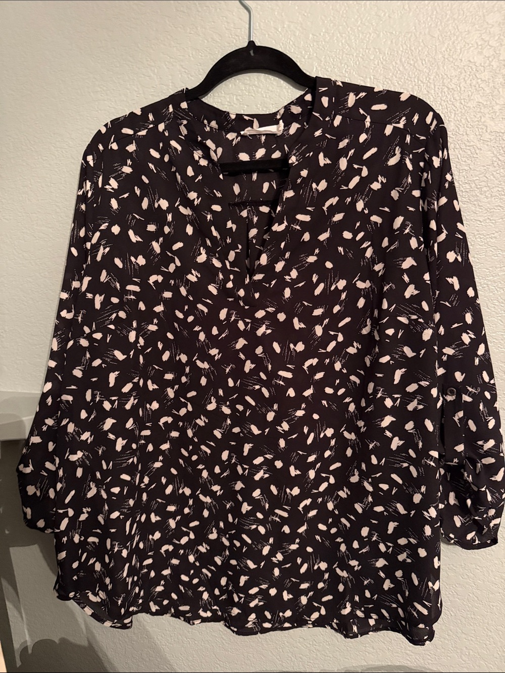 Lush Black Blouse with White Abstract Print